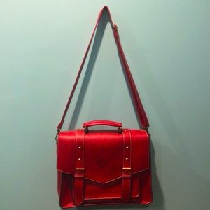 Vintage Red Faux Leather Satchel/briefcase Bag